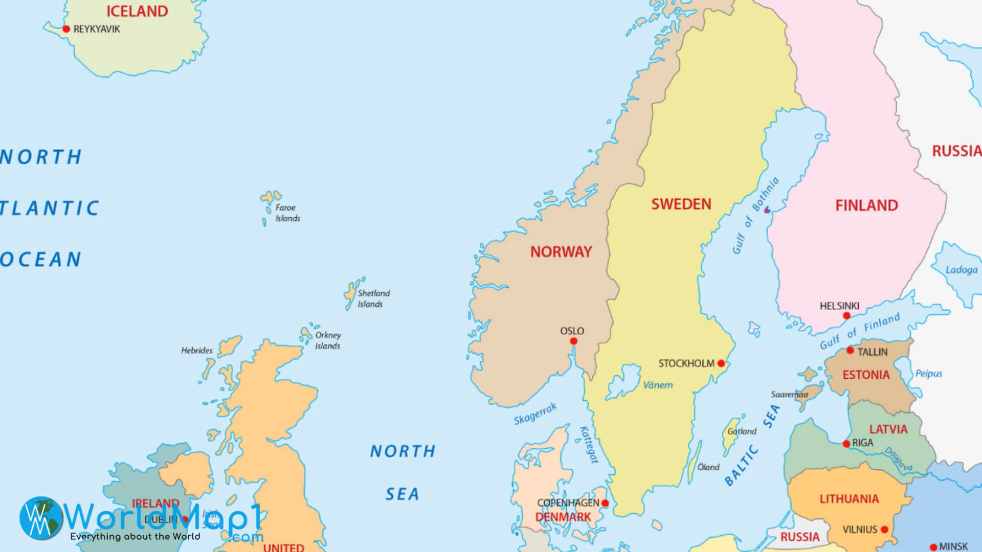 Scandinavian and Baltic Countries Map with Lithuania